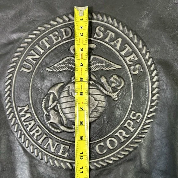 United States MARINE CORP EMBOSSED Black Leather JACKET Men's 3XL Made IN USA - Picture 14 of 14